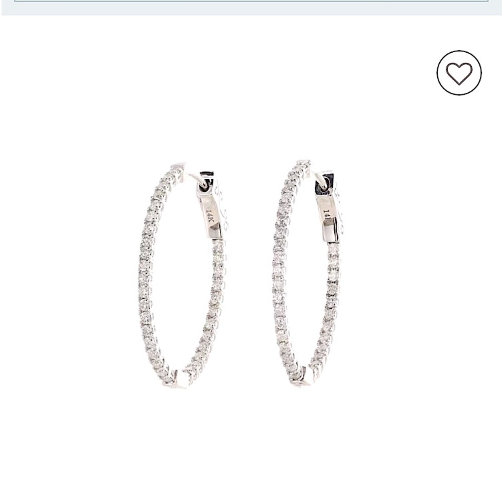 Diamond Inside-Out Oval Hoops, .92 Ct Brilliant Cut Earring 14K White Gold. 1”